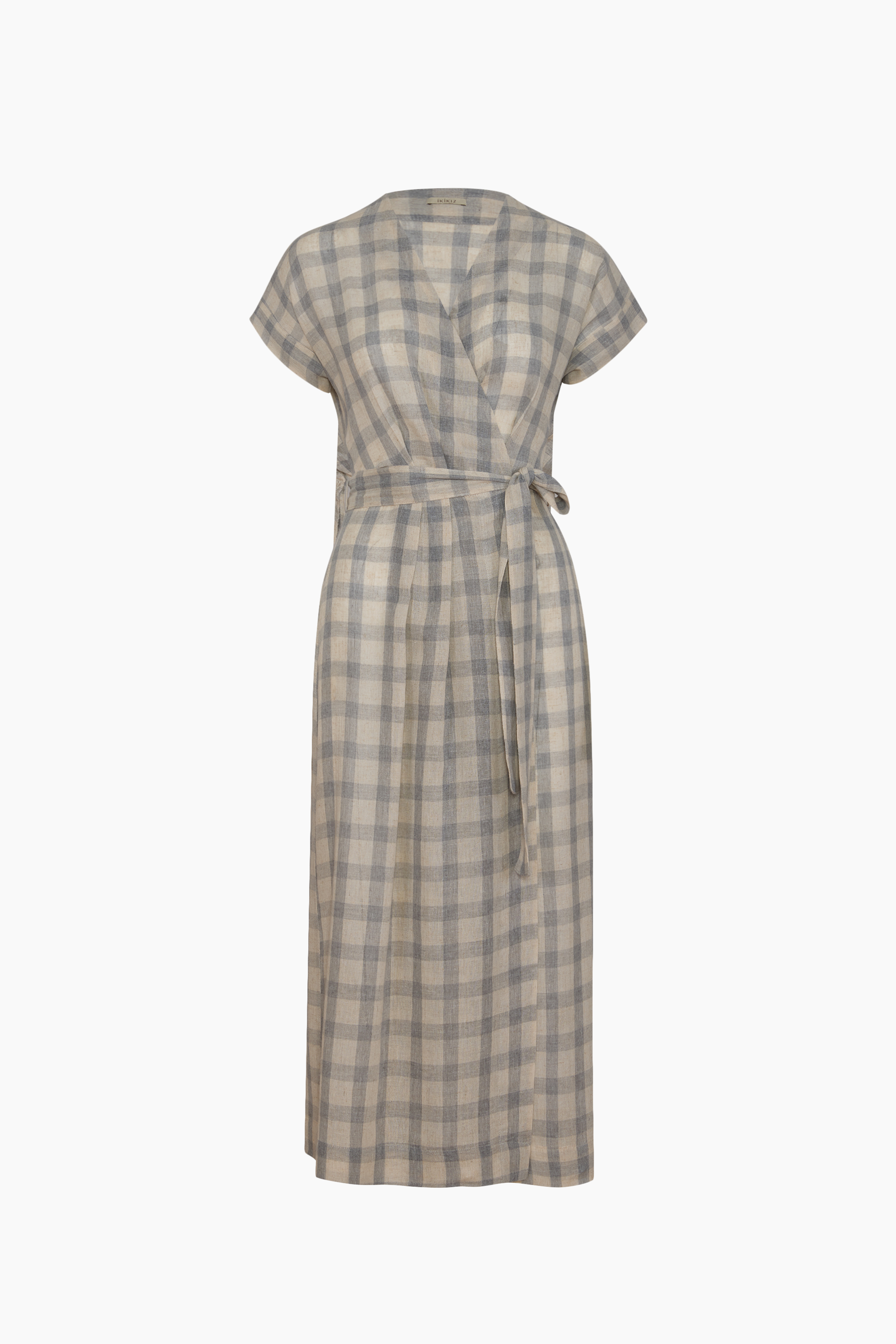 Grey Checkered Wrap Dress