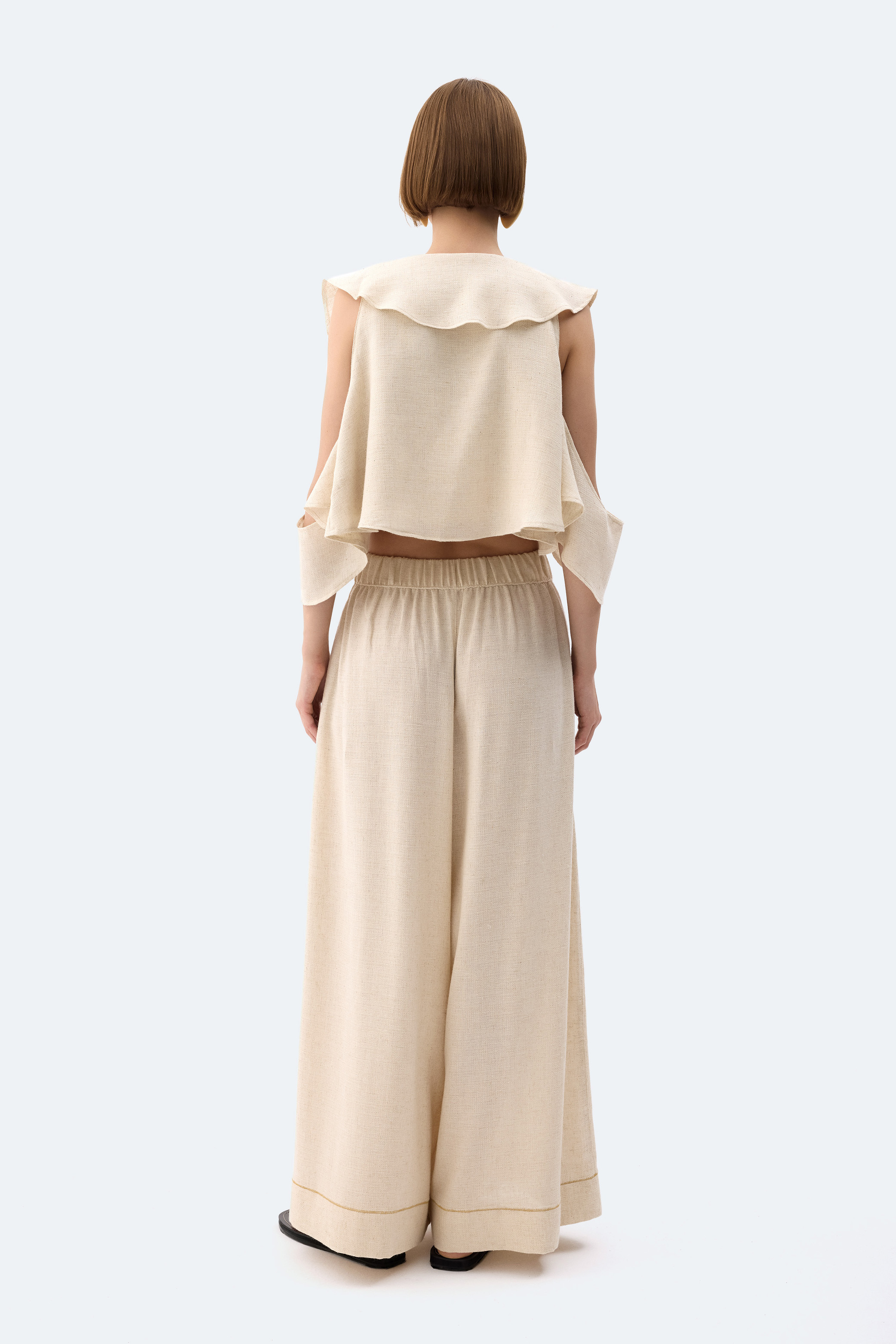 Natural Linen Ruffled Blouse