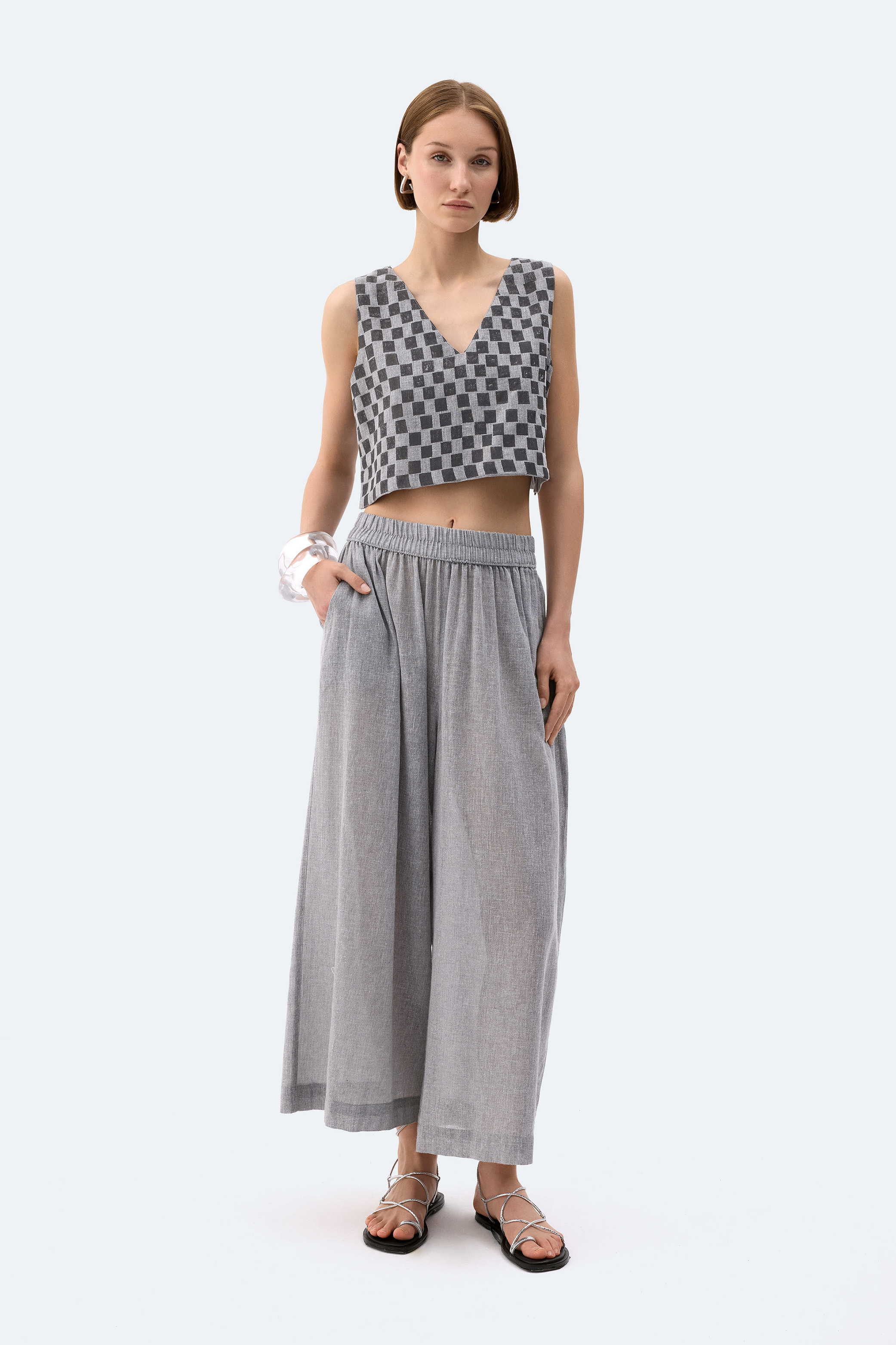 Checkered Crop Blouse