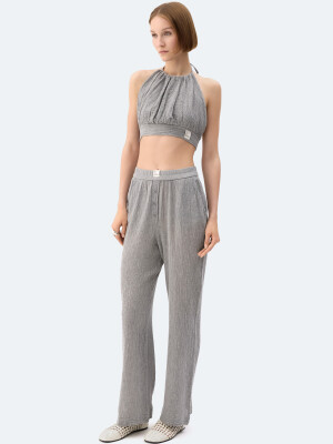 Grey Crinkle Crop Top