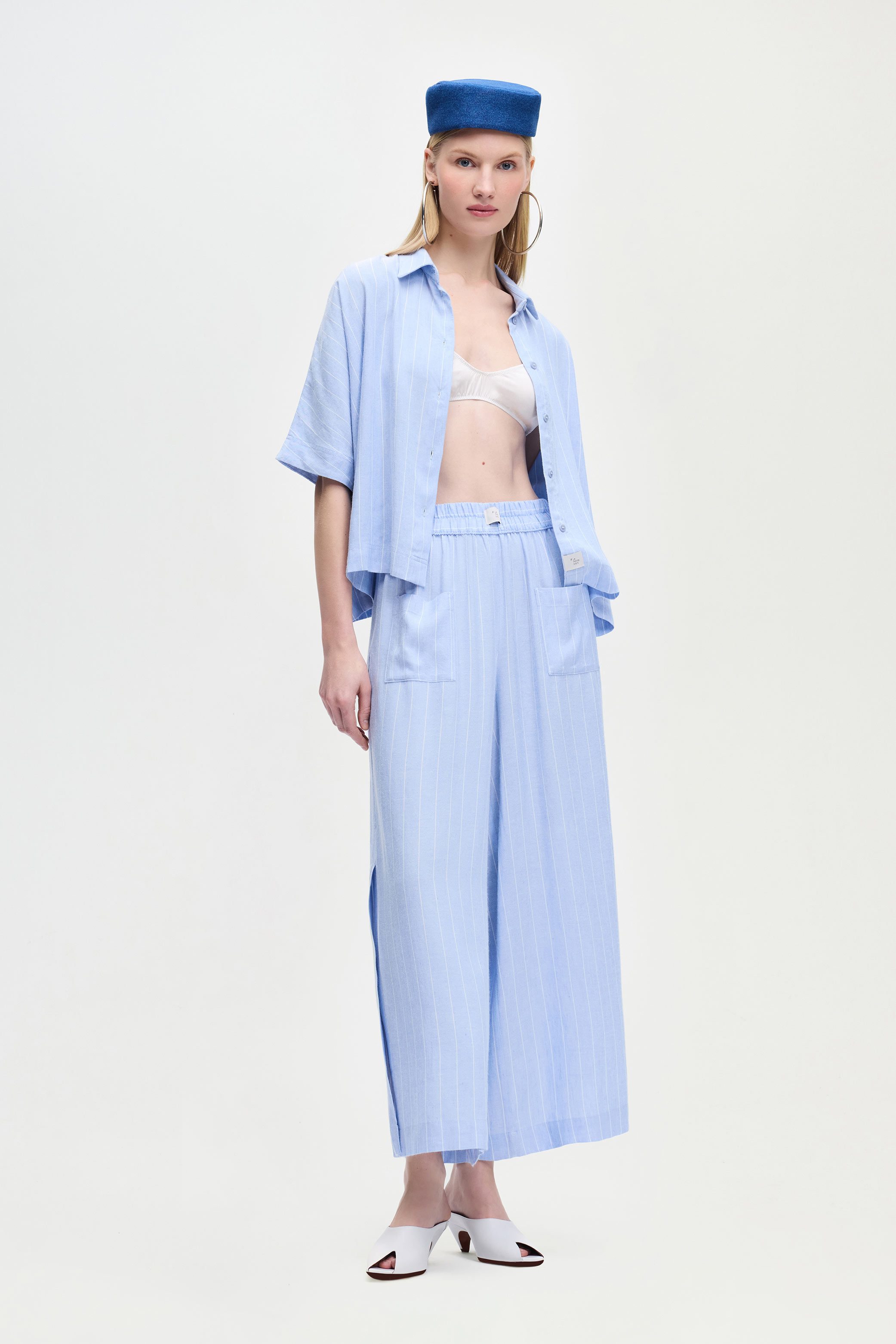 Linen Blend Striped Pants