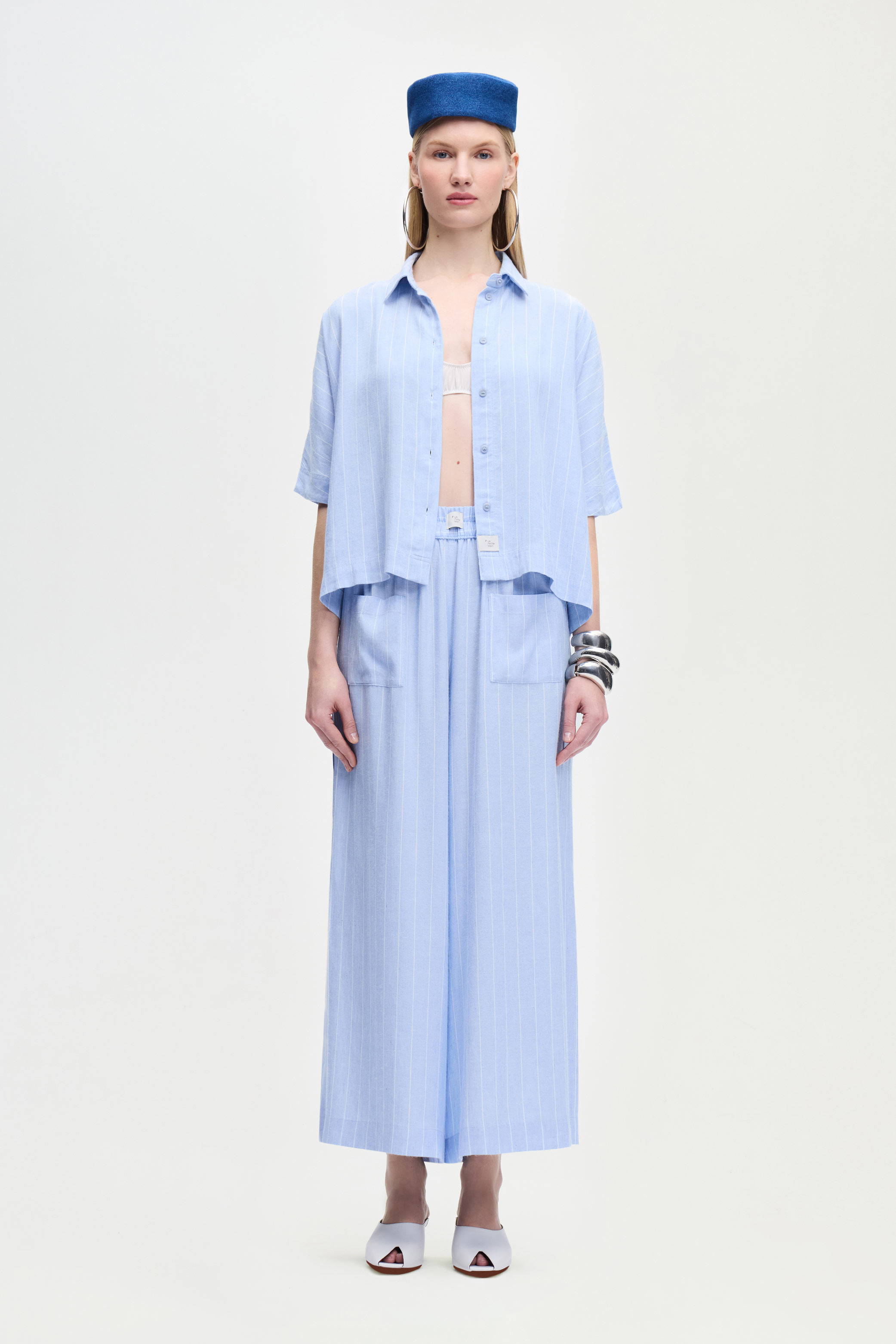 Linen Blend Striped Pants