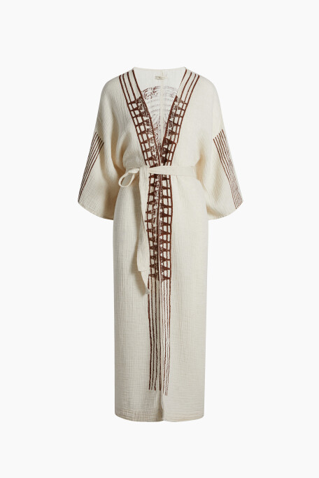 Crinkle Linen Brown Printed Kimono