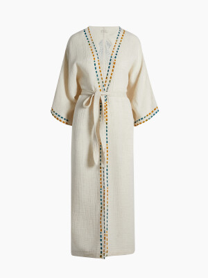 Crinkle Linen Blue Yellow Printed Kimono