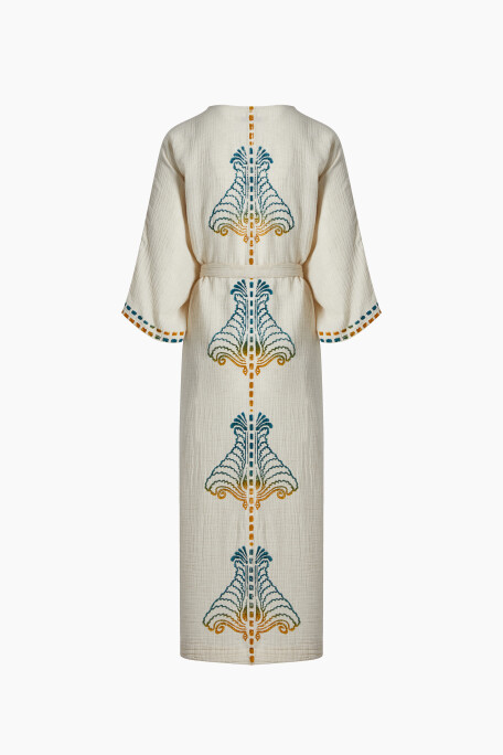 Crinkle Linen Blue Yellow Printed Kimono