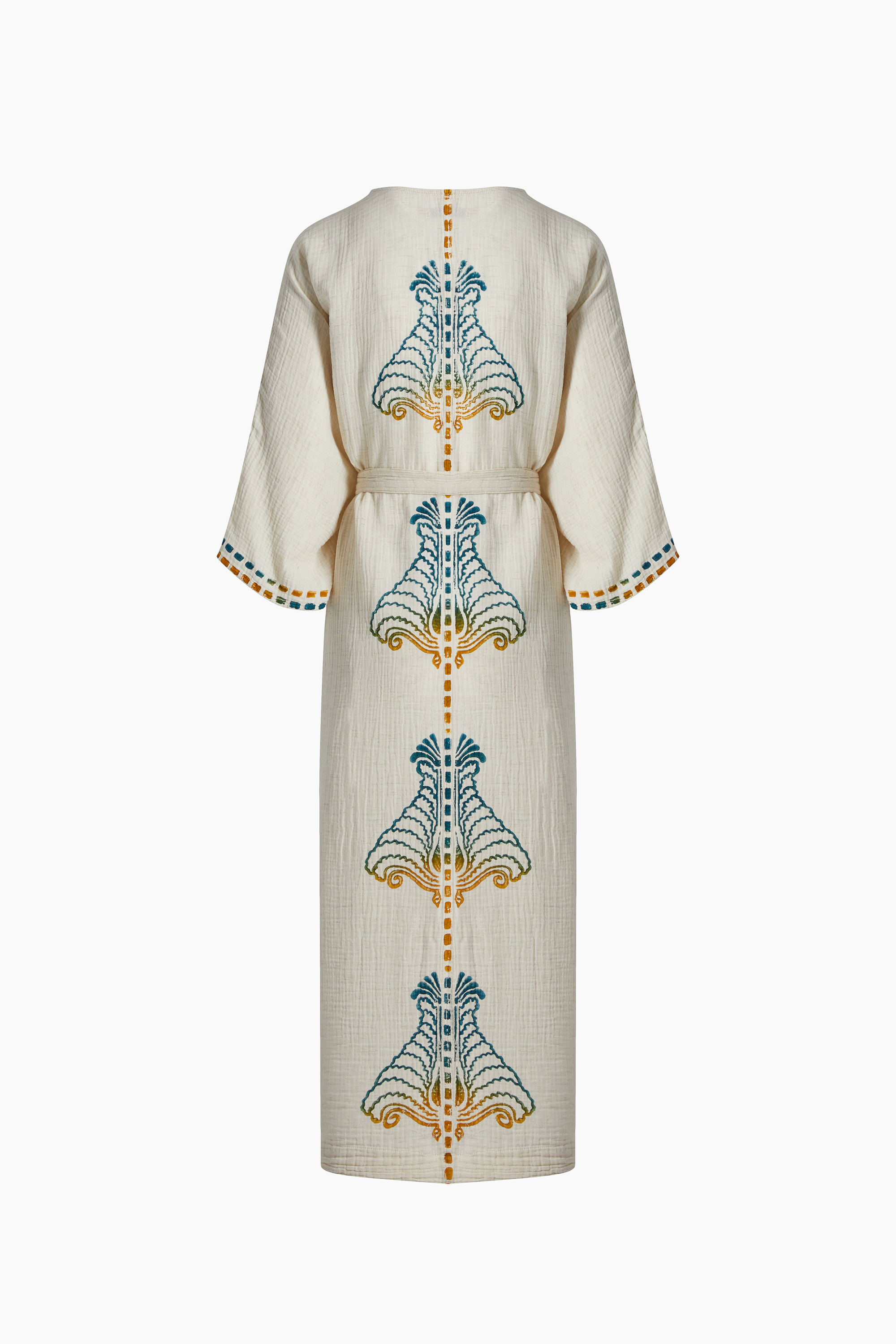 Crinkle Linen Blue Yellow Printed Kimono