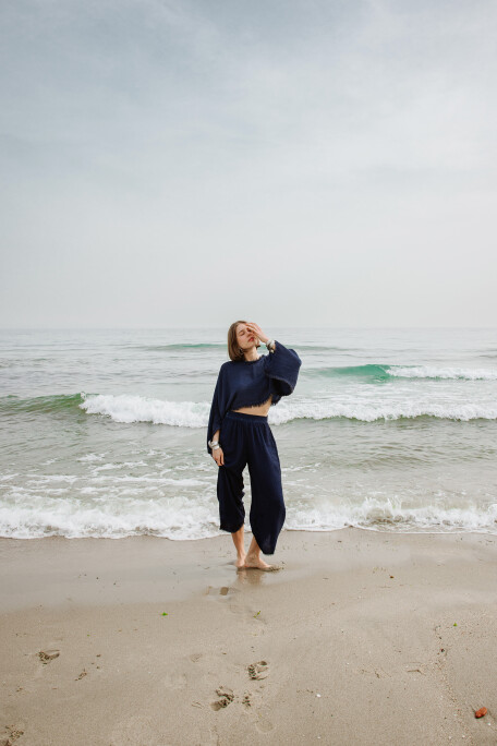 Linen Navy Blouse