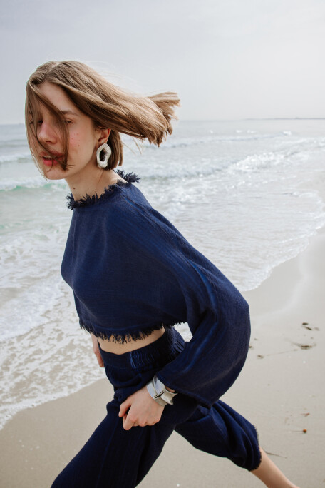 Linen Navy Blouse