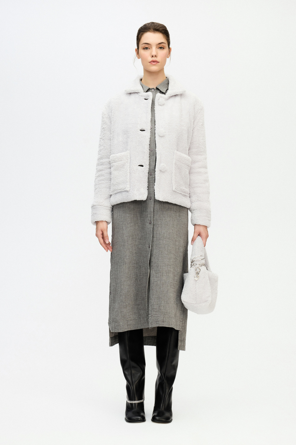 Grey Sherpa Short Jacket
